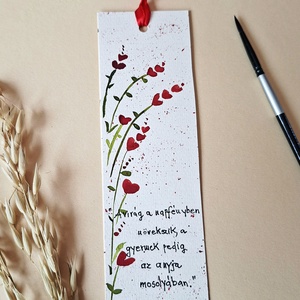 Anyák napi akvarell szíves könyvjelző, kézzel festett  azonnal vihető, Könyv & Zene, Könyvjelző, Fotó, grafika, rajz, illusztráció, MESKA