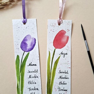 Anyák napi tulipános könyvjelző, kézzel festett akvarell könyvjelző, Azonnal vihető! - Meska.hu