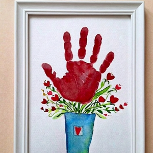 Szeretet-Virág- tenyérnyomat , Anyák napi kép, köszöntő lap kézzel festett akvarell lap, Otthon & Életmód, Papír, írószer, Ajándékozás kellékei, Képeslap, üdvözlőlap, Fotó, grafika, rajz, illusztráció, MESKA