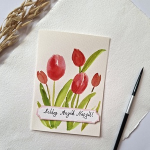 Tulipános anyáknapi köszöntő lap tavaszi dekoráció, asztaldísz, húsvéti dísz - Meska.hu