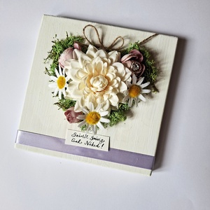 Szívtől Szívig- egyedi, virágszíves  kép zuzmóval, ajándékba, ünnepi alkalomra, anyák napja, ballagás, pedagógusnapra,  - otthon & életmód - dekoráció - fali és függő dekoráció - függődísz - Meska.hu