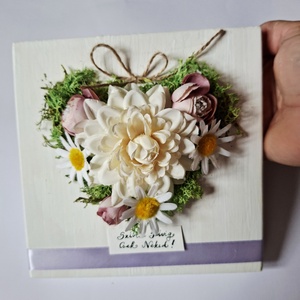 Szívtől Szívig- egyedi, virágszíves  kép zuzmóval, ajándékba, ünnepi alkalomra, anyák napja, ballagás, pedagógusnapra,  - otthon & életmód - dekoráció - fali és függő dekoráció - függődísz - Meska.hu