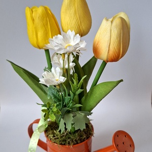 Tulipános  kanna- tavaszi dekoráció, asztaldísz,  anyáknapja, pedagógusnak, ajándékba - otthon & életmód - virágdekoráció - virágdíszek - asztali virágdísz - Meska.hu