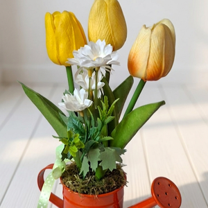 Tulipános  kanna- tavaszi dekoráció, asztaldísz,  anyáknapja, pedagógusnak, ajándékba - Meska.hu