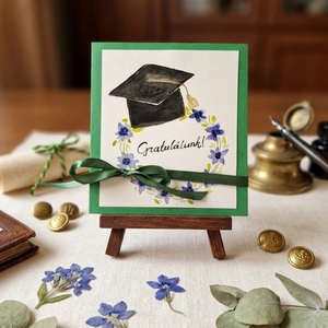 Ballagási pénzátadó akvarell köszöntő lap, Otthon & Életmód, Papír, írószer, Meghívó, Ballagási meghívó, Virágkötés, MESKA