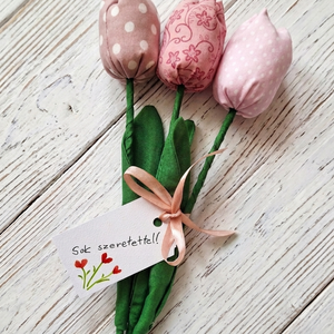 Rózsaszín tulipáncsokor 3db pedagógusnapra kézzel festett ajándékkártyával  - Meska.hu