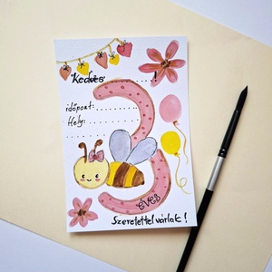 Méhecske  3  szülinapi meghívó kártya - Meska.hu
