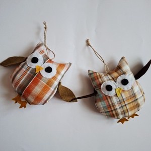 Kockás baglyok, Textil disz, halloween dísz - Meska.hu