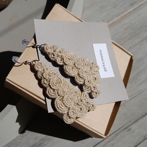 Natúr kender fülbevaló, Ékszer, Fülbevaló, Lógó fülbevaló, Ékszerkészítés, Varrás, MESKA