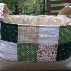 Romantikus patchwork kosár csipkével (nagyobbacska) -  - Meska.hu