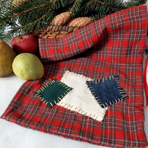 Textil mikulászsák kézzel rávarrt foltokktal - karácsony - mikulás - mikulás zsák, zokni, csizma - Meska.hu