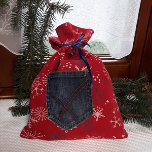 Textil mikulászsák farmer zsebbel - Meska.hu