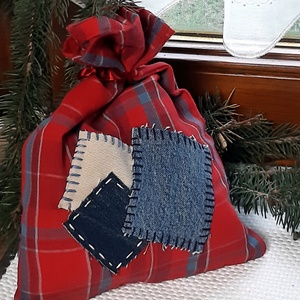 Textil mikulászsák farmer foltokkal, S méret - Meska.hu