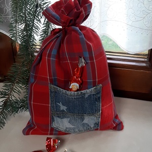 Textil mikulászsák farmer zsebbel, S méret - Meska.hu