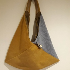 Beige és kék origami háromszög táska - Meska.hu