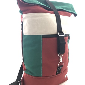 Bordó-zöld rolltop hátizsák - Meska.hu