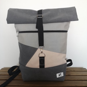 Púderrózsaszín-szürke vízálló rolltop hátizsák - Meska.hu