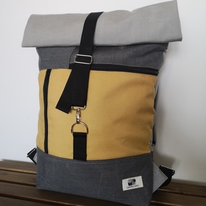Sárga-szürke vízálló rolltop hátizsák - táska & tok - hátizsák - roll top hátizsák - Meska.hu