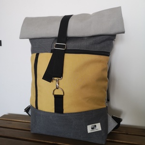 Sárga-szürke vízálló rolltop hátizsák - Meska.hu