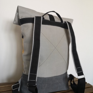 Sárga-szürke vízálló rolltop hátizsák - táska & tok - hátizsák - roll top hátizsák - Meska.hu