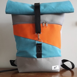 Világoskék-narancs  rolltop hátizsák - Meska.hu