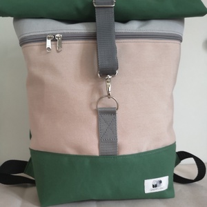 Zöld-púderrózsaszín vízálló rolltop hátizsák, Táska & Tok, Hátizsák, Roll top hátizsák, Varrás, MESKA
