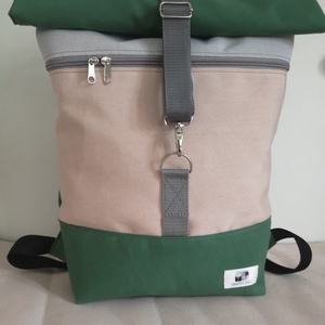 Zöld-púderrózsaszín vízálló rolltop hátizsák - táska & tok - hátizsák - roll top hátizsák - Meska.hu