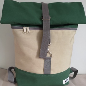 Zöld-beige vízálló rolltop hátizsák - táska & tok - hátizsák - roll top hátizsák - Meska.hu