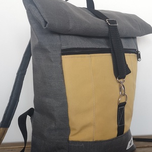 Szürke-sárga vízálló rolltop hátizsák, Táska & Tok, Hátizsák, Roll top hátizsák, Varrás, MESKA