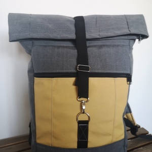 Szürke-sárga vízálló rolltop hátizsák - táska & tok - hátizsák - roll top hátizsák - Meska.hu