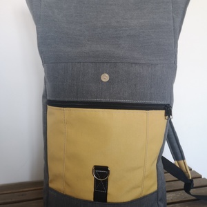 Szürke-sárga vízálló rolltop hátizsák - táska & tok - hátizsák - roll top hátizsák - Meska.hu