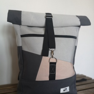 Púderrózsaszín-szürkevízálló rolltop hátizsák, Táska & Tok, Hátizsák, Roll top hátizsák, Varrás, MESKA