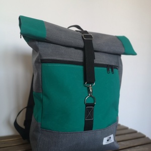 Zöld-szürke vízálló rolltop hátizsák - táska & tok - hátizsák - roll top hátizsák - Meska.hu