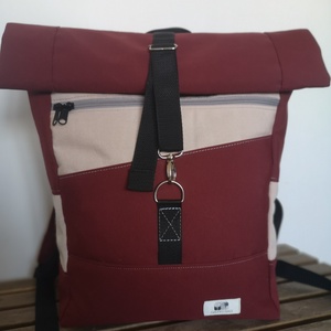 Bordó-púderrózsaszín vízálló rolltop hátizsák - Meska.hu