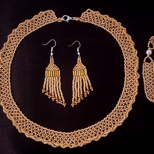 Antik arany színű gyöngynyaklánc, gyöngygallér, ajándék - ékszer - nyaklánc - gyöngyös nyaklánc - Meska.hu