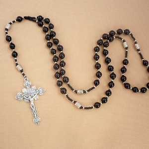 Fekete -ezüst férfi rózsafüzér rózsafüzér nyaklánc , férfi nyaklánc,  férfi ékszer, Meska -  - Meska.hu