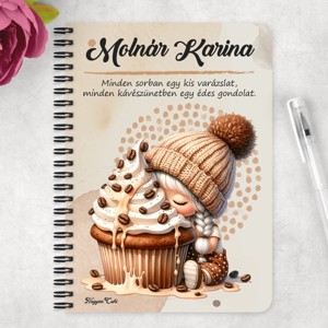 Személyre szabható - Sütifaló kávés manó lány mintás A5-ös füzet - otthon & életmód - papír, írószer - jegyzetfüzet & napló - Meska.hu