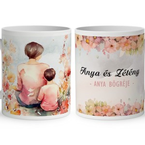 Kérd a neveddel - Anya és drága kicsi fia mintás bögre, Otthon & Életmód, Konyhafelszerelés, tálalás, Tálalás, Bögre & Csésze, , MESKA