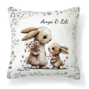 Névvel kérhető - Anya és a kicsi nyuszikája mintás párna, Otthon & Életmód, Lakástextil, Párna & Párnahuzat, Díszpárna (belsővel együtt), , MESKA