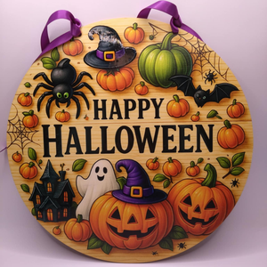 Halloween ajtókopogtató - UV nyomott mintával 25 cm, Otthon & Életmód, Dekoráció, Halloween, Halloweeni ajtódíszek és ablakdíszek, Famegmunkálás, Gravírozás, pirográfia, MESKA