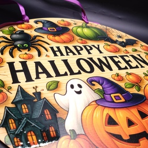 Halloween ajtókopogtató - UV nyomott mintával 25 cm - otthon & életmód - dekoráció - halloween - halloweeni ajtódíszek és ablakdíszek - Meska.hu