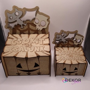 Csokit vagy csalunk  Halloween töklámpás fa édességtartó doboz - otthon & életmód - dekoráció - halloween - halloweeni dekoráció - Meska.hu