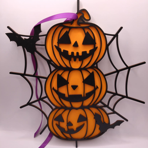 Halloweeni ajtódísz  Mosolygós tökfejek pókhálóval, Otthon & Életmód, Dekoráció, Halloween, Halloweeni ajtódíszek és ablakdíszek, Famegmunkálás, Festészet, MESKA