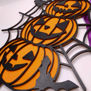 Halloweeni ajtódísz  Mosolygós tökfejek pókhálóval - otthon & életmód - dekoráció - halloween - halloweeni ajtódíszek és ablakdíszek - Meska.hu