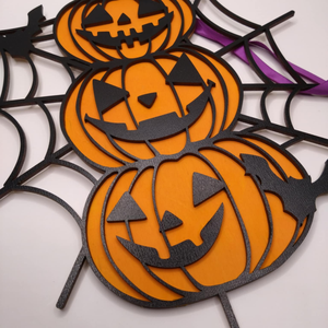 Halloweeni ajtódísz  Mosolygós tökfejek pókhálóval - otthon & életmód - dekoráció - halloween - halloweeni ajtódíszek és ablakdíszek - Meska.hu