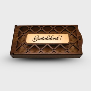 Gratulálunk! pénzátadó doboz  elegáns arany gravír-fóliával, Otthon & Életmód, Papír, írószer, Ajándékozás kellékei, Pénzátadó doboz, Famegmunkálás, Gravírozás, pirográfia, MESKA