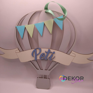 Egyedi fa ajtókopogtató Hőlégballon - egyedi névvel - otthon & életmód - dekoráció - ajtó- és ablak dekoráció - ajtódísz & kopogtató - Meska.hu