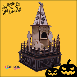 Halloween szellemkastély  fa asztali dekoráció, Otthon & Életmód, Dekoráció, Halloween, Halloweeni asztaldísz, Famegmunkálás, Gravírozás, pirográfia, MESKA