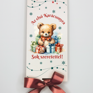 Karácsonyi pénzátadó doboz - egyedi, uv nyomott ajándék - Macis mintával, Karácsony, Karácsonyi ajándékozás, Karácsonyi ajándékcsomagolás, Famegmunkálás, MESKA
