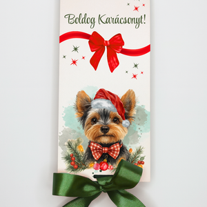Karácsonyi kutyis UV nyomott pénzátadó - Yorkie, Karácsony, Karácsonyi ajándékozás, Karácsonyi ajándékcsomagolás, Famegmunkálás, MESKA